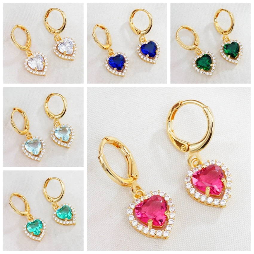 Маленькие серьги капли с кубическим цирконием в форме сердца для женщин и