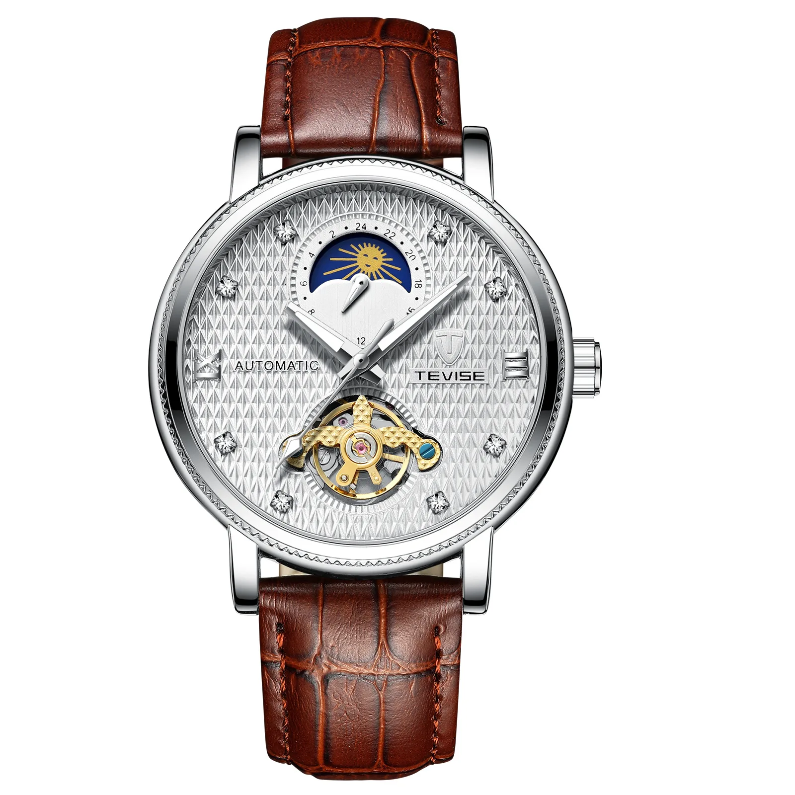 TEVISE white Tevise, роскошный бренд Tourbillon автоматические механические часы водонепроницаемые часы мужские спортивные мужские часы с ветром Relogio Masculino - Цвет: TEVISE white