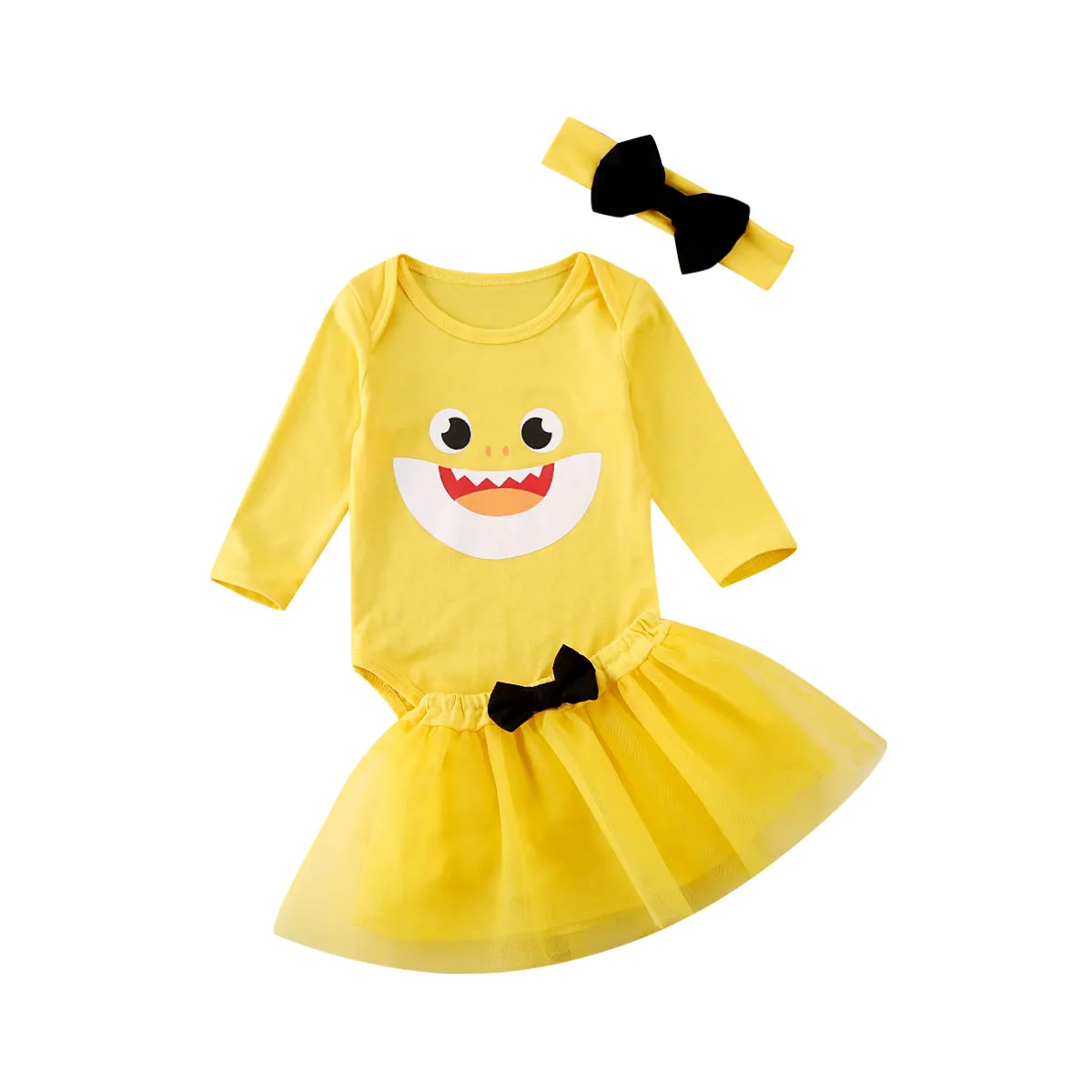 Желтый комбинезон с короткими/длинными рукавами и милым смайликом для маленьких