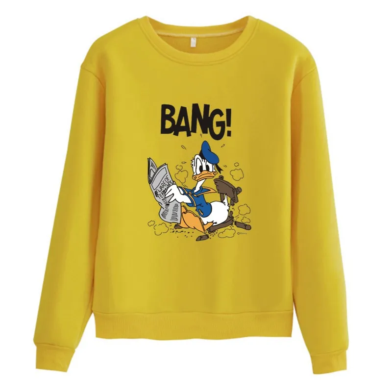 Disney Anime Donald Duck Fell Down Bang Funny Mulheres Sweetshirts Winter Autumn Long Sleeve Fleece Thick Warm Anime Hoodie Y2K