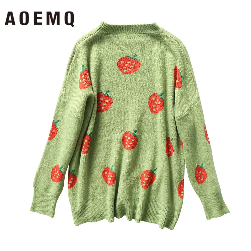 AOEMQ/модные свитера для девочек пуловеры с круглым вырезом принтом клубники