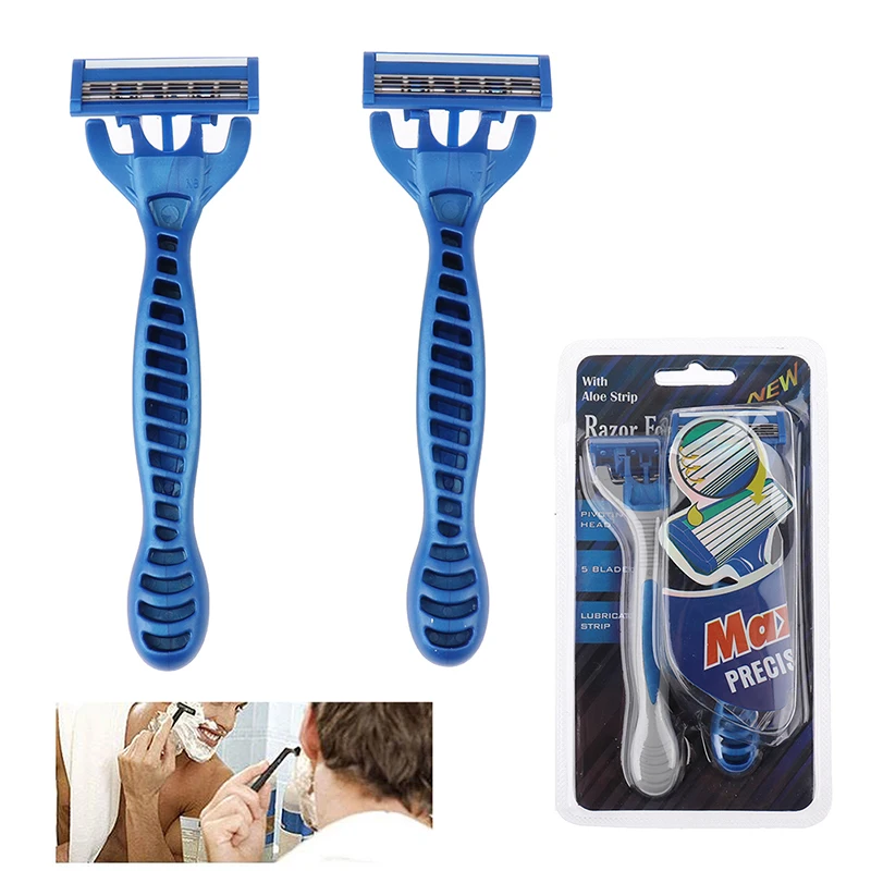 

2Pcs/lot 5 layers Razor Blades With 1 Handle Men's Shaver Razor Blades Face Care Replaceable Straight Safety Razor