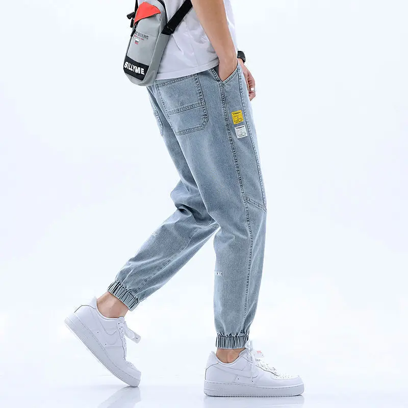 

2020 hot style trendy men's jeans men's loose trendy brand harem cropped trousers all-match Korean casual pants