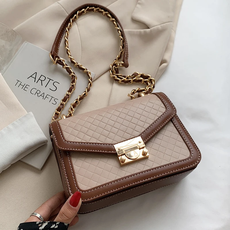 

Vintage Mini Weave PU Leather Flap Crossbody Bag For Women 2021 Trends Designers Luxury Chain Handbags And Purses Bolso Mujer