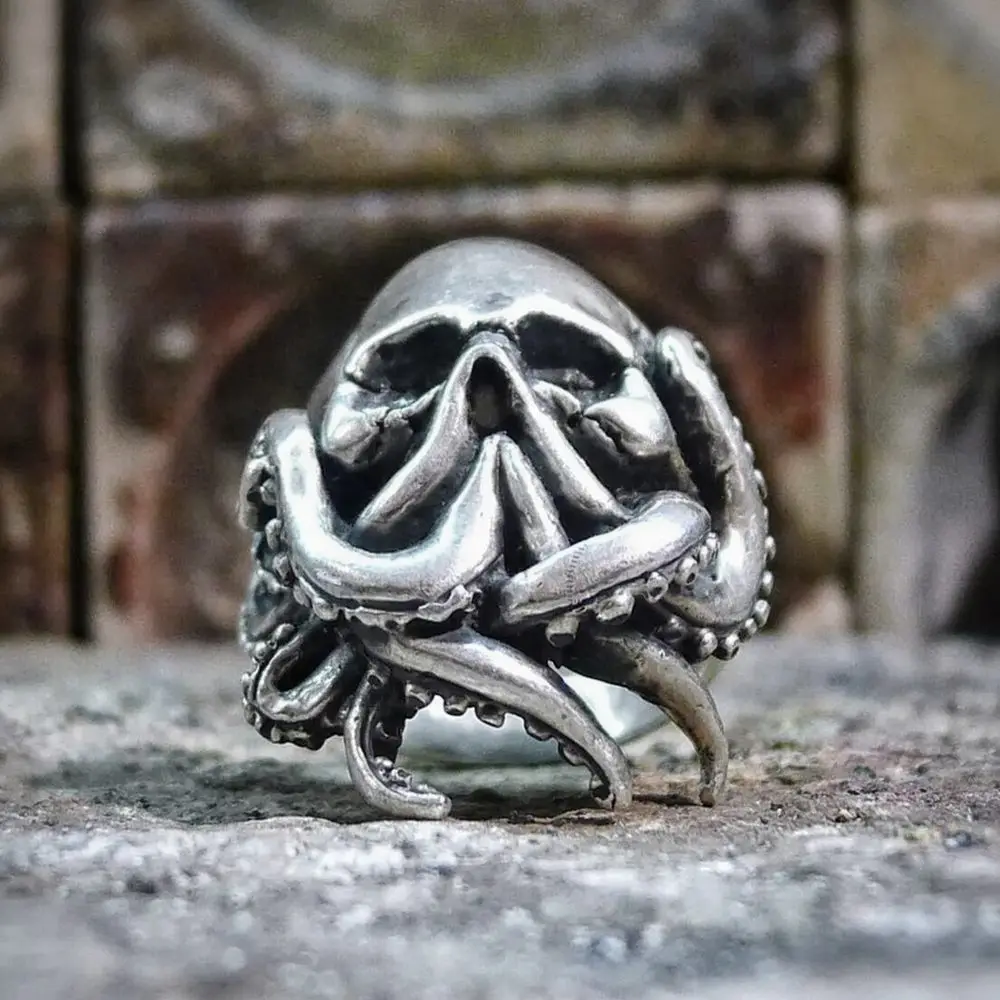 

Men's Kraken Octopus Sailor Skull Ring Punk Stainless Steel Seaman Biker Rings Gothic Jewelry Gift