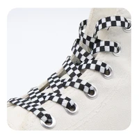 weiou flat black and white grid shoe lace sublimated printing polyester checkered ribbons shoelaces heavy duty sneaker lacing