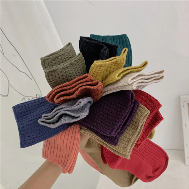 Японские однотонные носки с ворсом для женщин женские модные ярких цветов в