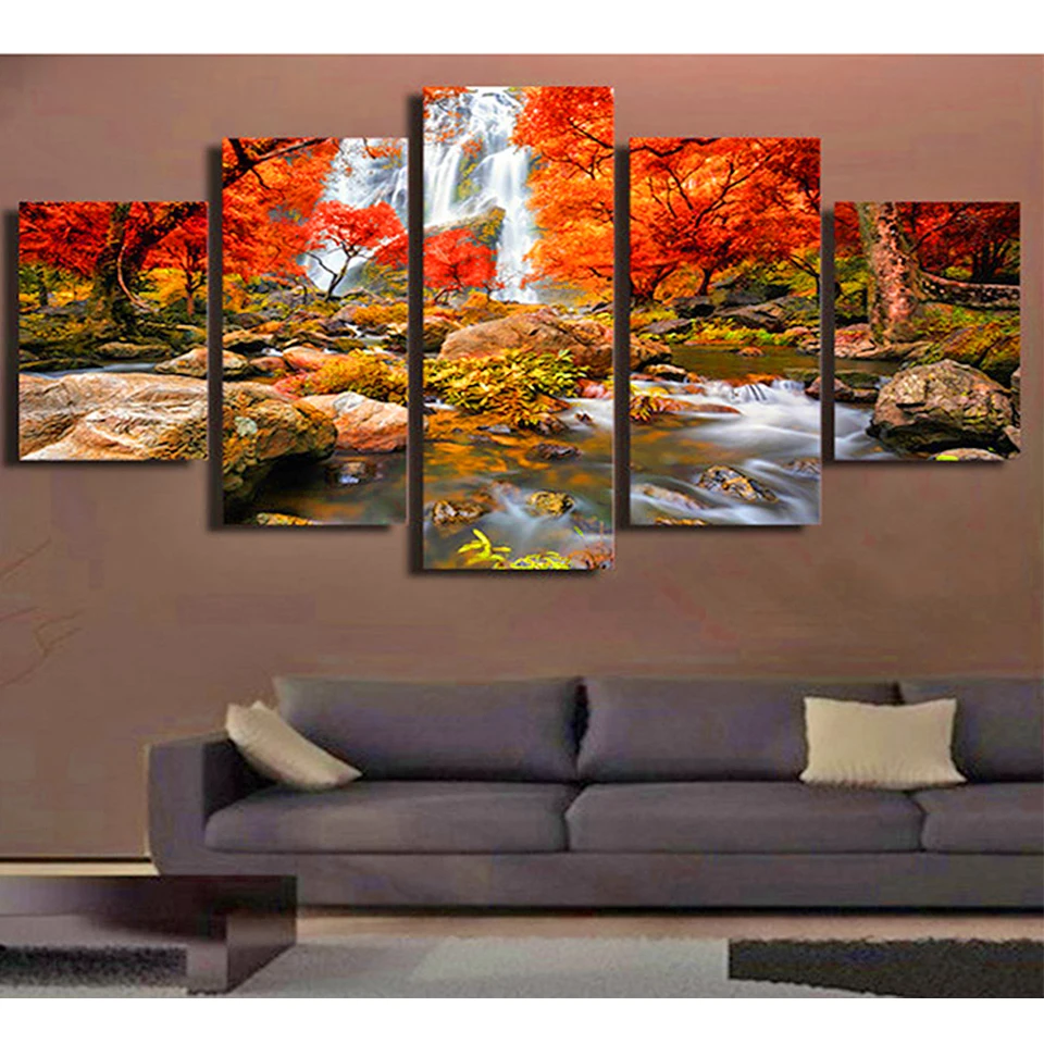 

Autumn Nature Forest Landscape Diamond embroidery Wall painting full round drill 3d cross stitch mosaic diamond painting 5 Pcs