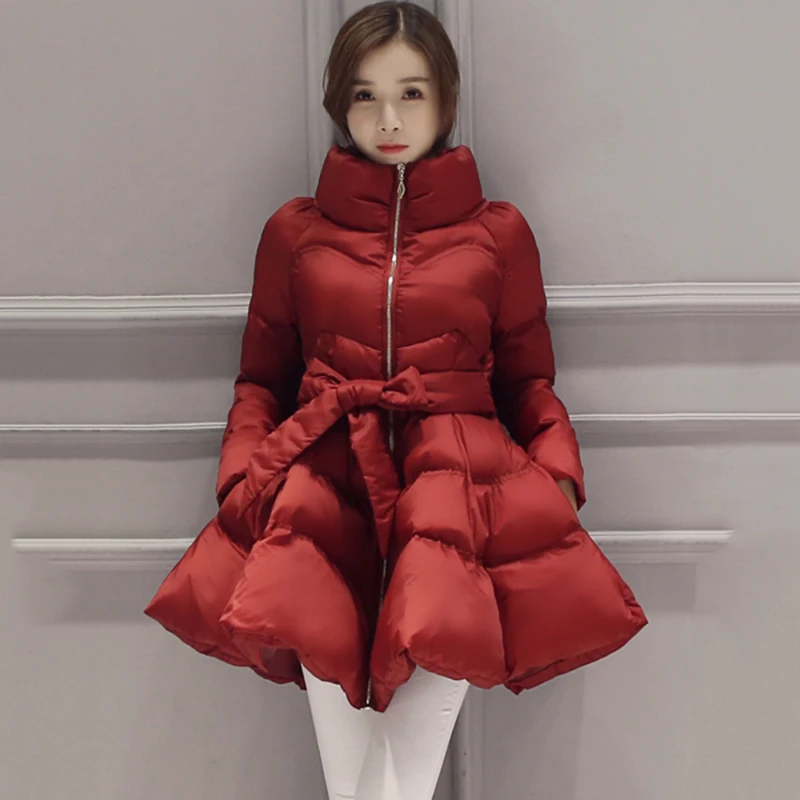 2021 Princess Tutu Skirt Cotton Jacket Winter Wear Thickening Cloak Waist Silk Cotton Bowknot Young  Middle-Aged Padded Coat