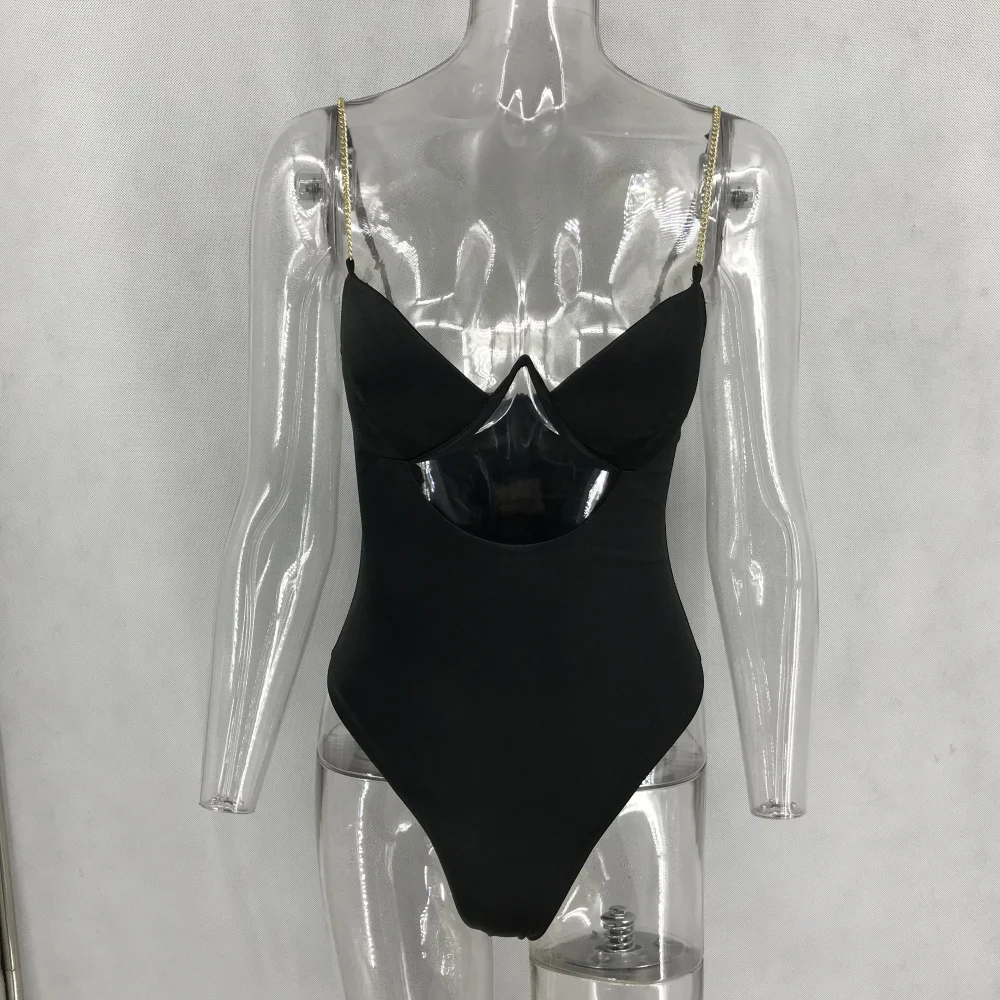 Сексуальная Красная цепь черного металла bodycon летний Боди женское боди mujer пляжная одежда слитный купальник для вечеринок комбинезон роскошный ночной клуб комбинезоны
