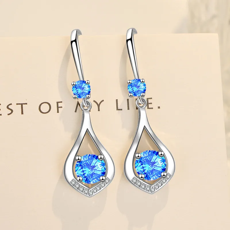 

925 Sterling Silver New Women's Fashion Jewelry High Quality Crystal Zircon Heart-shaped Hollow Long Tassel Hook Earrings