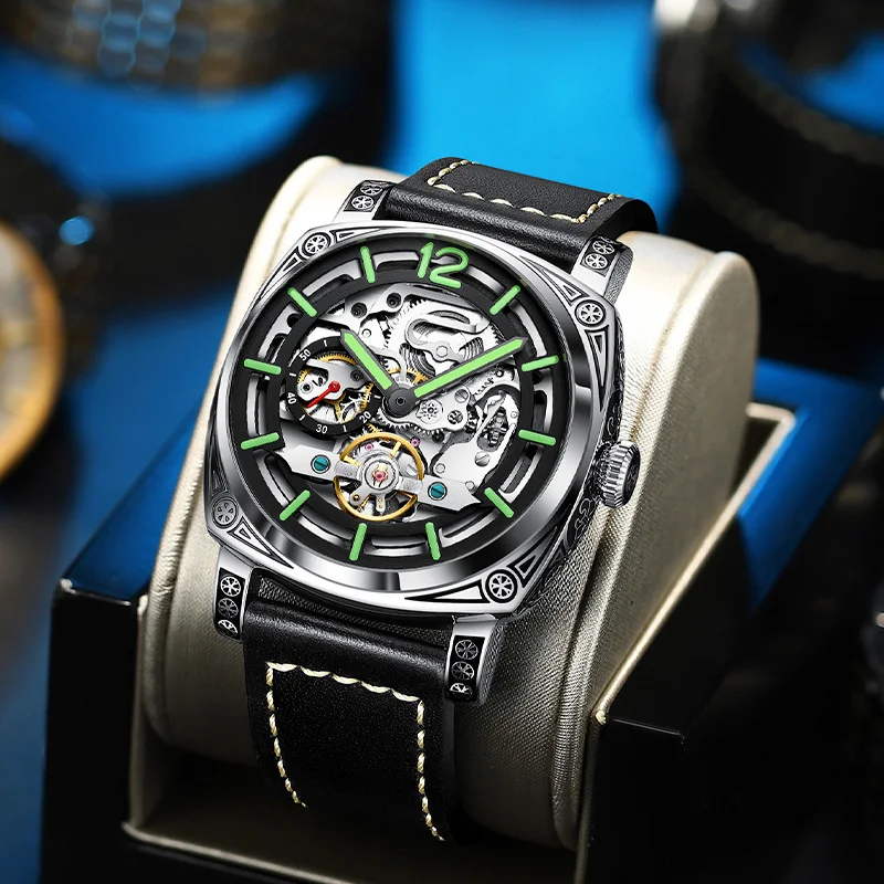 

Montre Homme Automatic Watches Tourbillon Mechanical Watch Men Luxury Skeleton Wrist Watch Leather Clock Relogio Masculino AAAAA