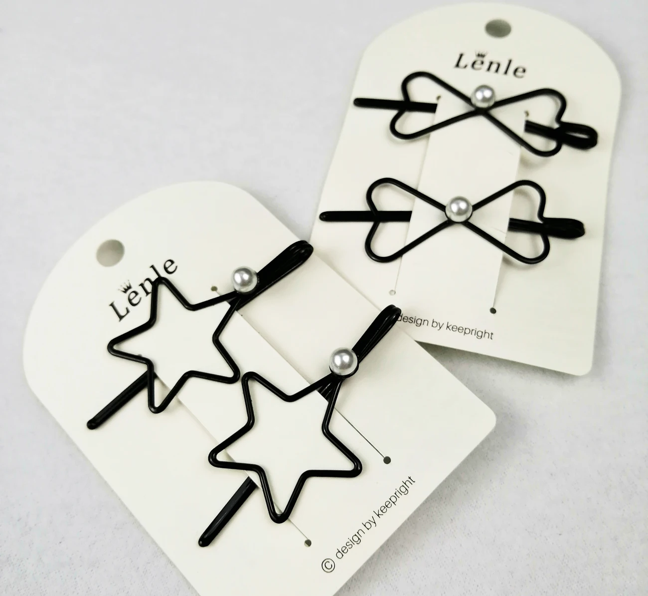 Заколка для волос детская девочек с жемчугом звездой и бантом 6 см 4 шт. | Детская