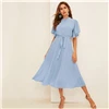 SHEIN платье с рукавами-крылышками в швейцарский горошек с поясом элегантное розовое Пастельное однотонное женское платье со стоячим воротником ТРАПЕЦИЕВИДНОЕ ПЛАТЬЕ С полурукавом