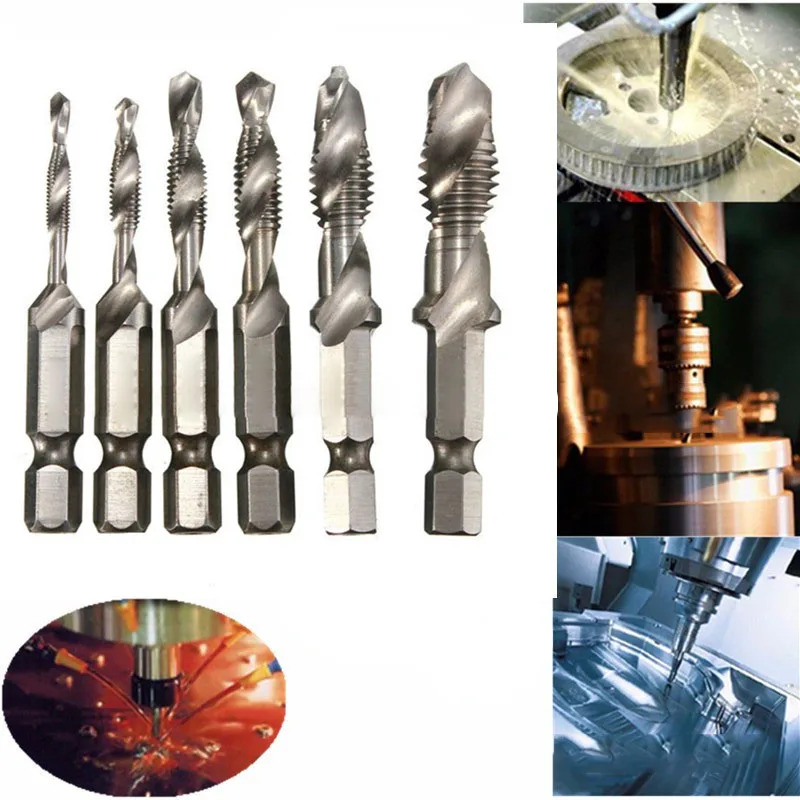 

6 Pieces M3-M10 1/4 Inches Thread Tap Drill Bit Metalworking Tools Set Hex Shank HSS Metric Screw Drill Bits