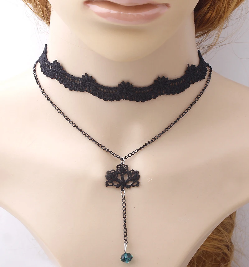 Ожерелье пикантные Чокеры в готическом стиле черного цвета с бахромой и
