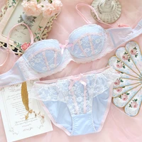 new lagerie femininas sweet and cute lace lingerie with briefs set girl steel ring gathered thin bra set large size bra set