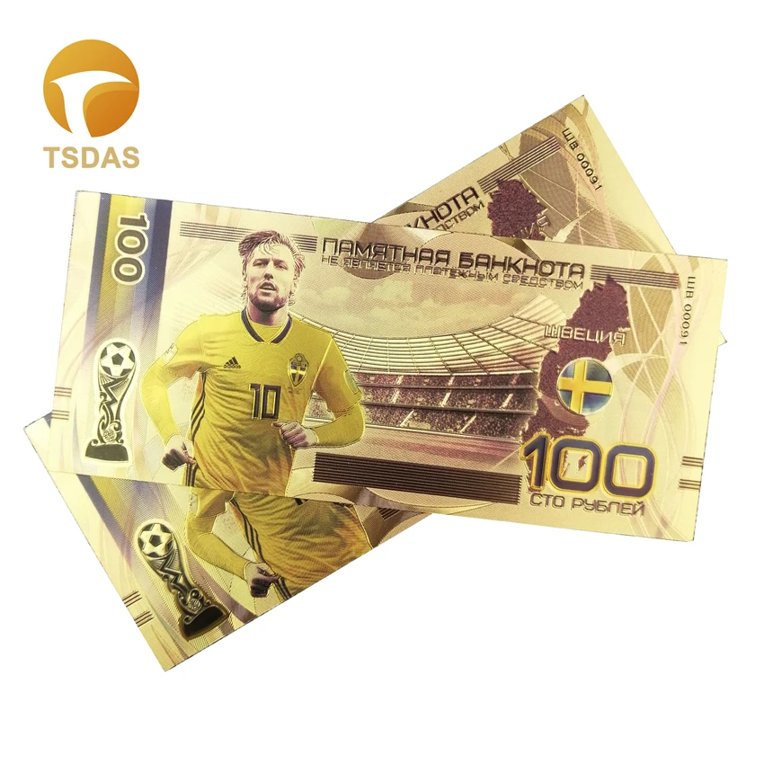 10pcs/lot Nice Color Russian Banknotes 100 Roubles Gold Banknote In 24k Plated for Collection | Дом и сад