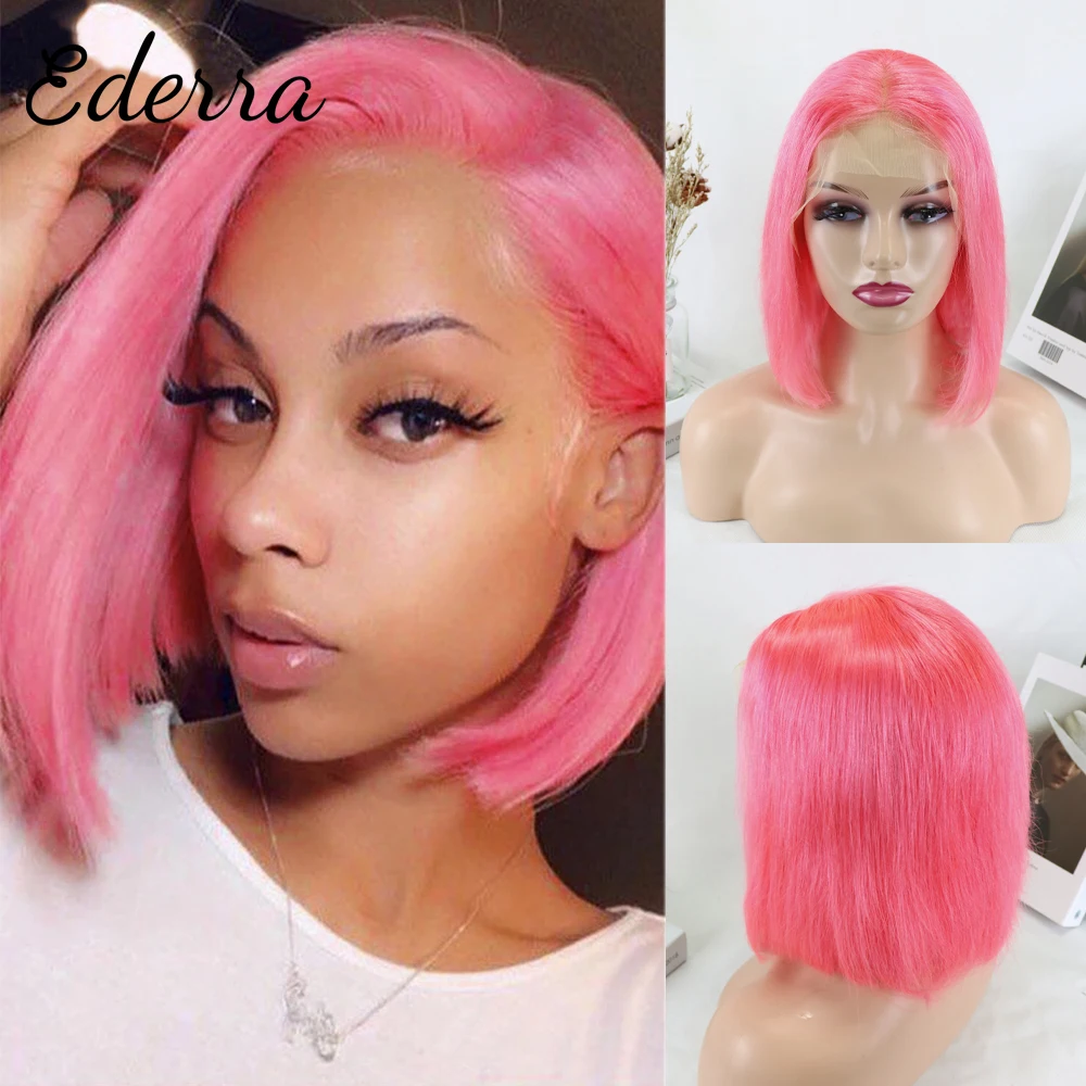 150% Ombre Pink Red Blue 4/613 Blonde Wig Glueless Brazilian Remy Short Bob Wig 13x4 Lace Front Human Hair Wigs For Black Women