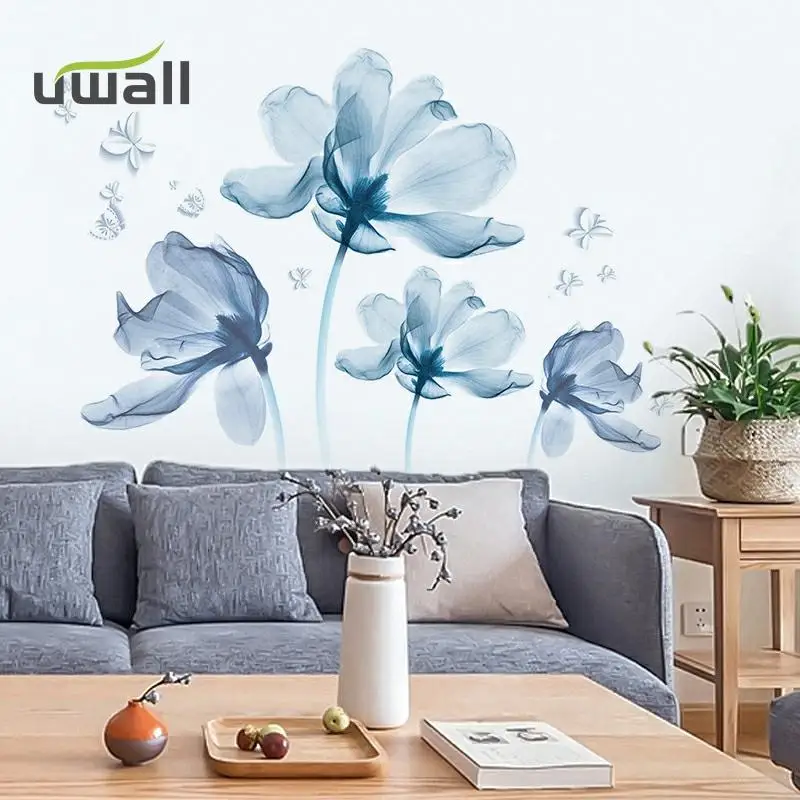 

Romantic Blue Flowers Wall Stickers Living Room Bedroom Decor Home Background Wall Decor Self-Adhesive Stickers Room Decoration
