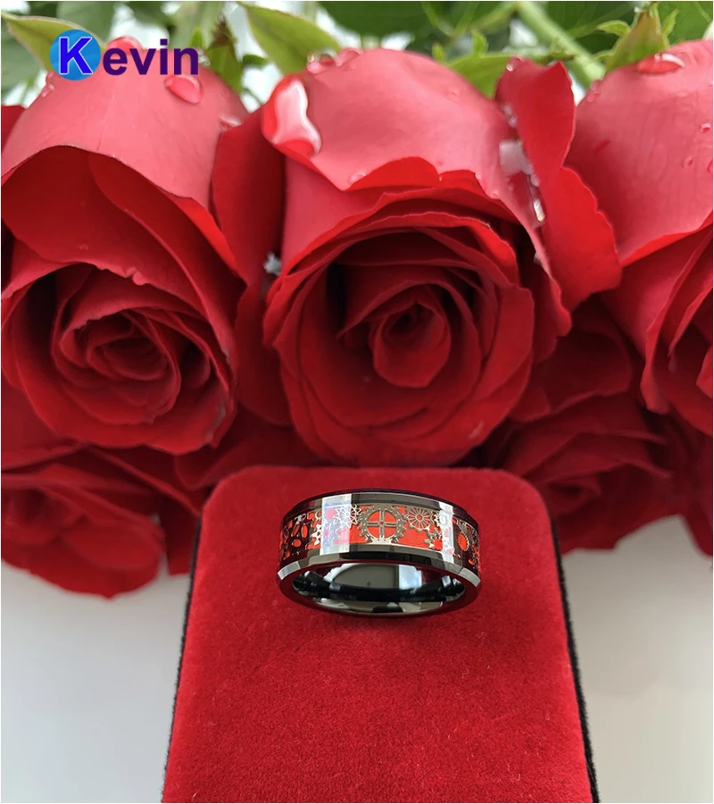 8 мм черное обручальное кольцо из вольфрама с черным механическим зубчатым