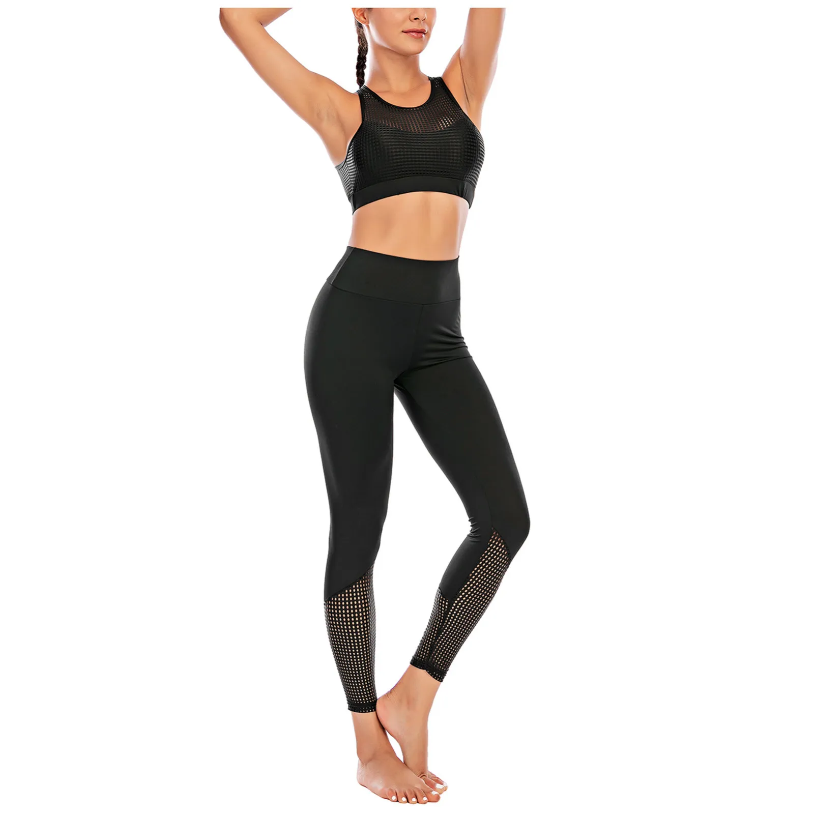 

Black Casual Sexy Contrast Mesh Contrast Skinny Solid Leggings Summer Women Trousers High Waist Fitness Panties