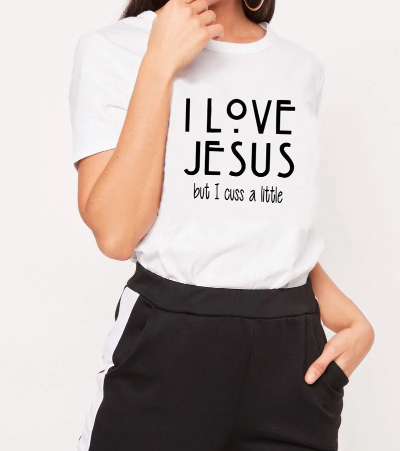 Женская уличная футболка с надписью I Love Jesus топ девизом и коротким рукавом