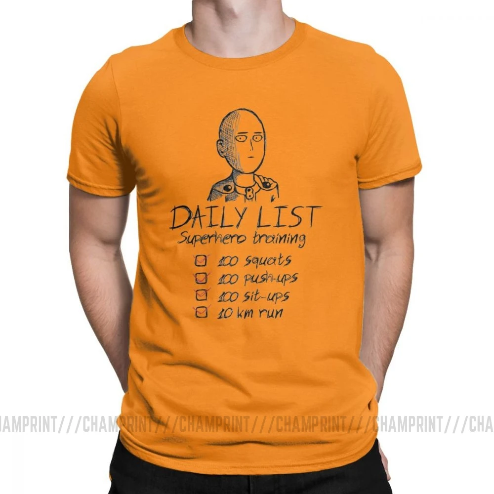 One Punch Man, футболки для мужчин, Saitama OPM Oppai, Аниме Манга, чистый хлопок, футболки, короткий рукав, футболка, одежда с принтом - Цвет: Оранжевый