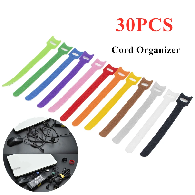 

30PCS Colorful Reusable Cable Cord Nylon Strap Hook Loop Ties Tidy Self-Adhesive Tool 50Pcs 1.2X15CM Reusable Cable Nylon Strap