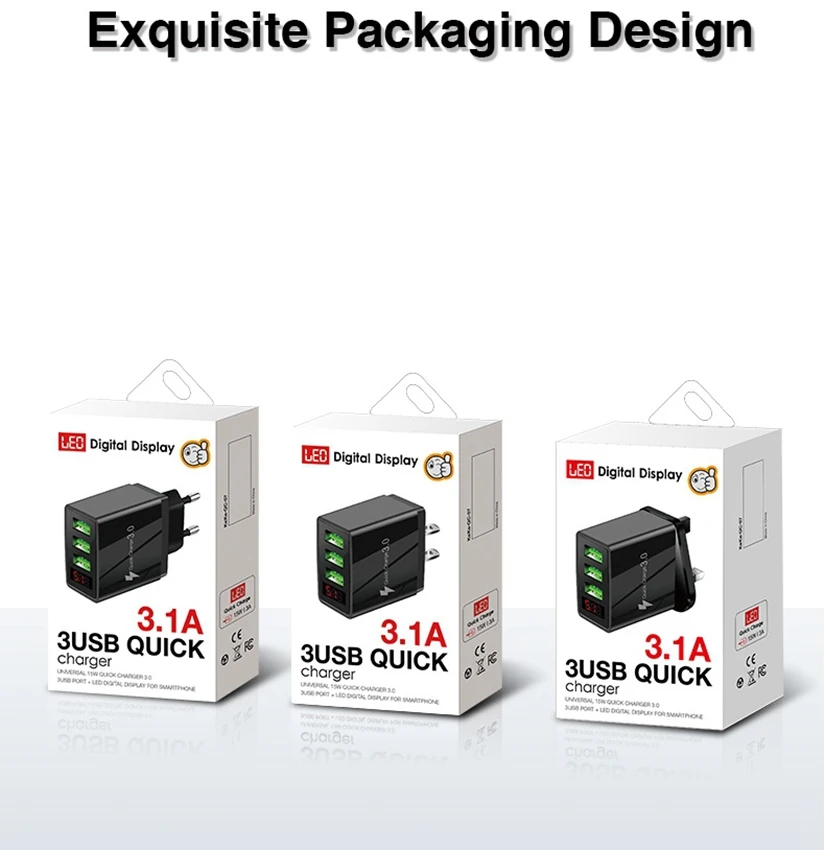 

5V3.1A digital display charger 3USB digital display fast charge charger Smart phone charging head