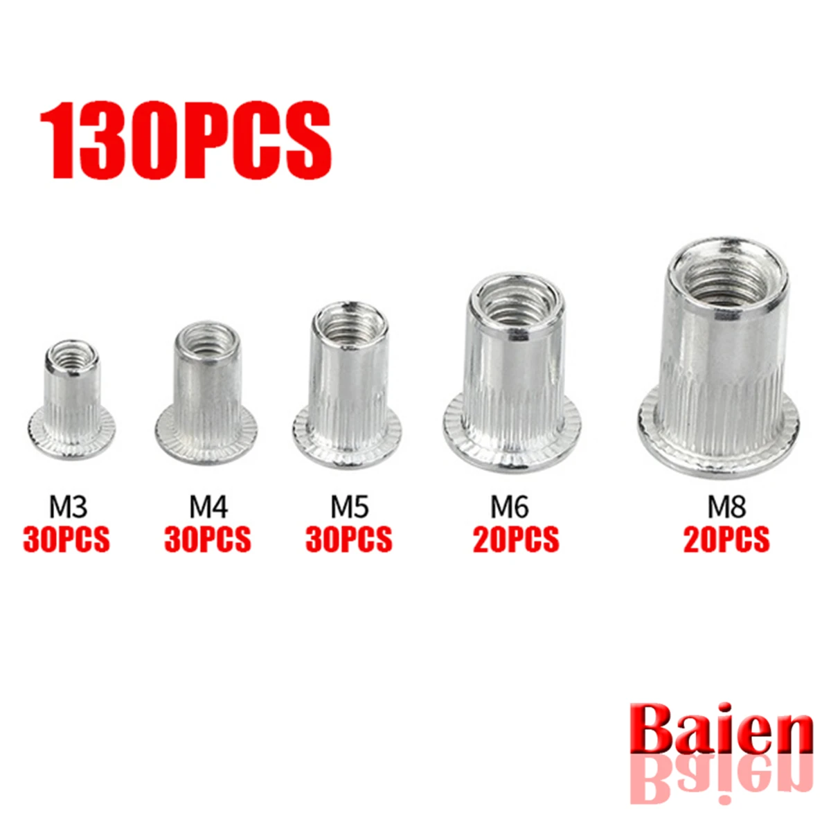 

130PCS M3/M4/M5/M6/M8 Aluminium Threaded Rivet Nut furniture screw assortment bolt assortment