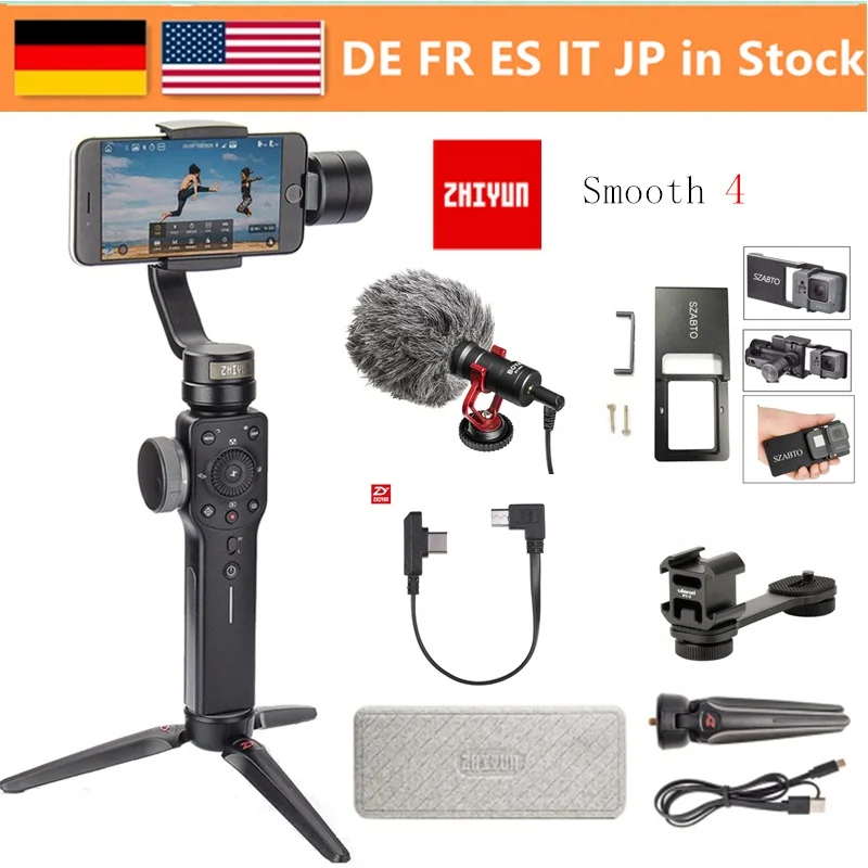 Full set Zhiyun Smooth 4 3-осевой ручной шарнирный стабилизатор для камеры GoPro w/фокус Pull& Zoom для iPhone Xs Max Xr X 8 плюс 7 6 Plus SE Android смартфон - Цвет: Full set
