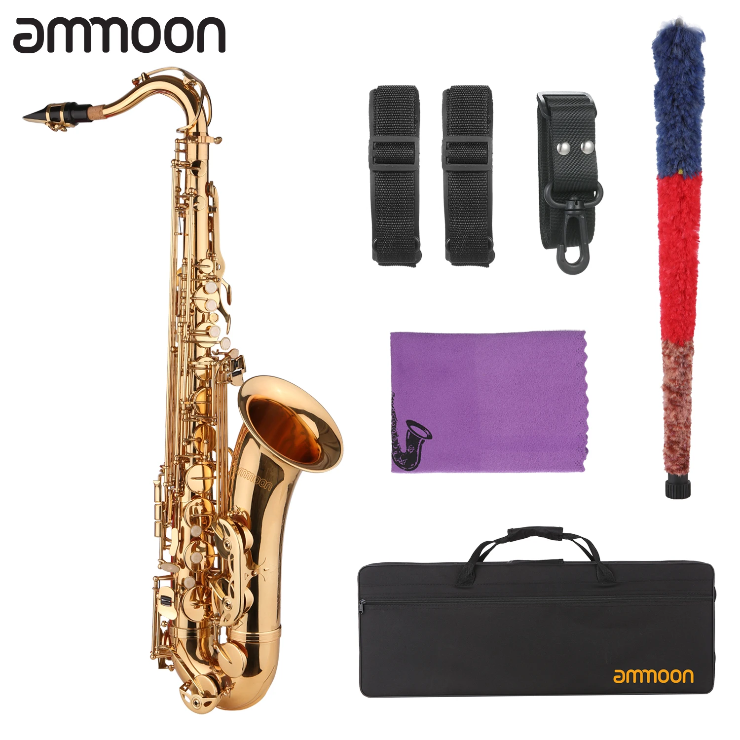 

Саксофон ammoon Bb B-flat тенор-саксофон позолоченный с мундштуком чехол для переноски шейный ремешок чистящая ткань кисть