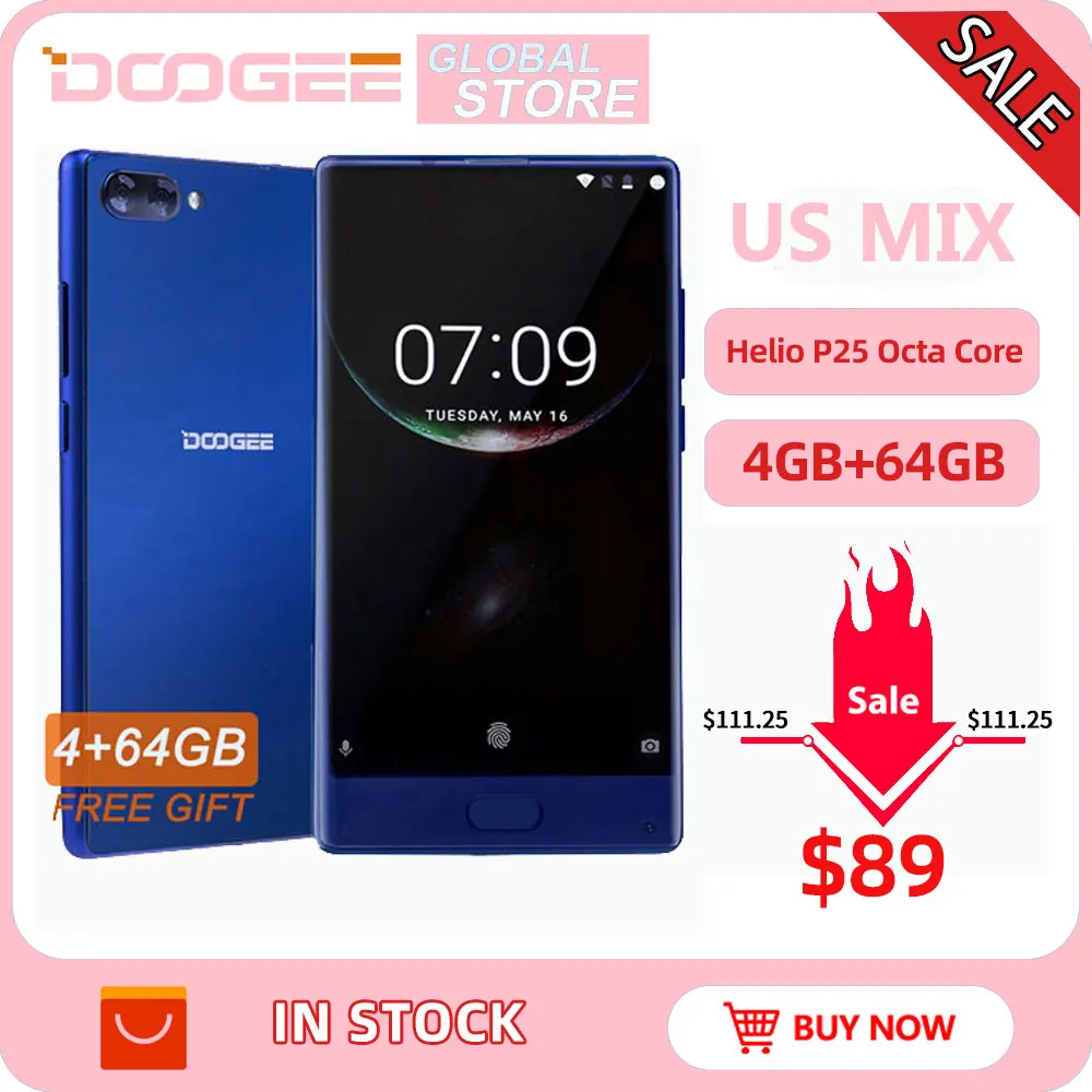 DOOGEE MIX смартфон с 5 дюймовым дисплеем восьмиядерным процессором MTK Helio P25 ОЗУ 4 Гб