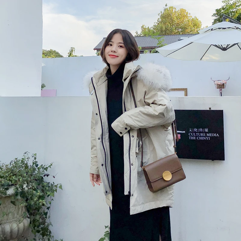 Женский длинный пуховик с капюшоном размера плюс толстый теплый в Корейском