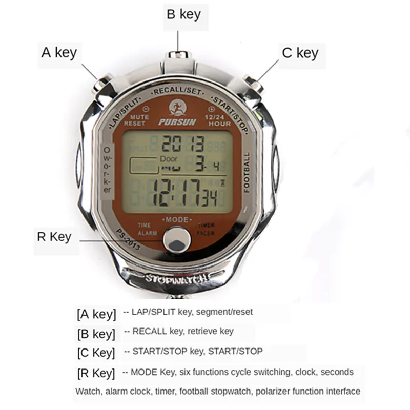 Металлический водонепроницаемый секундомер Ручной ЖК хронограф часы с