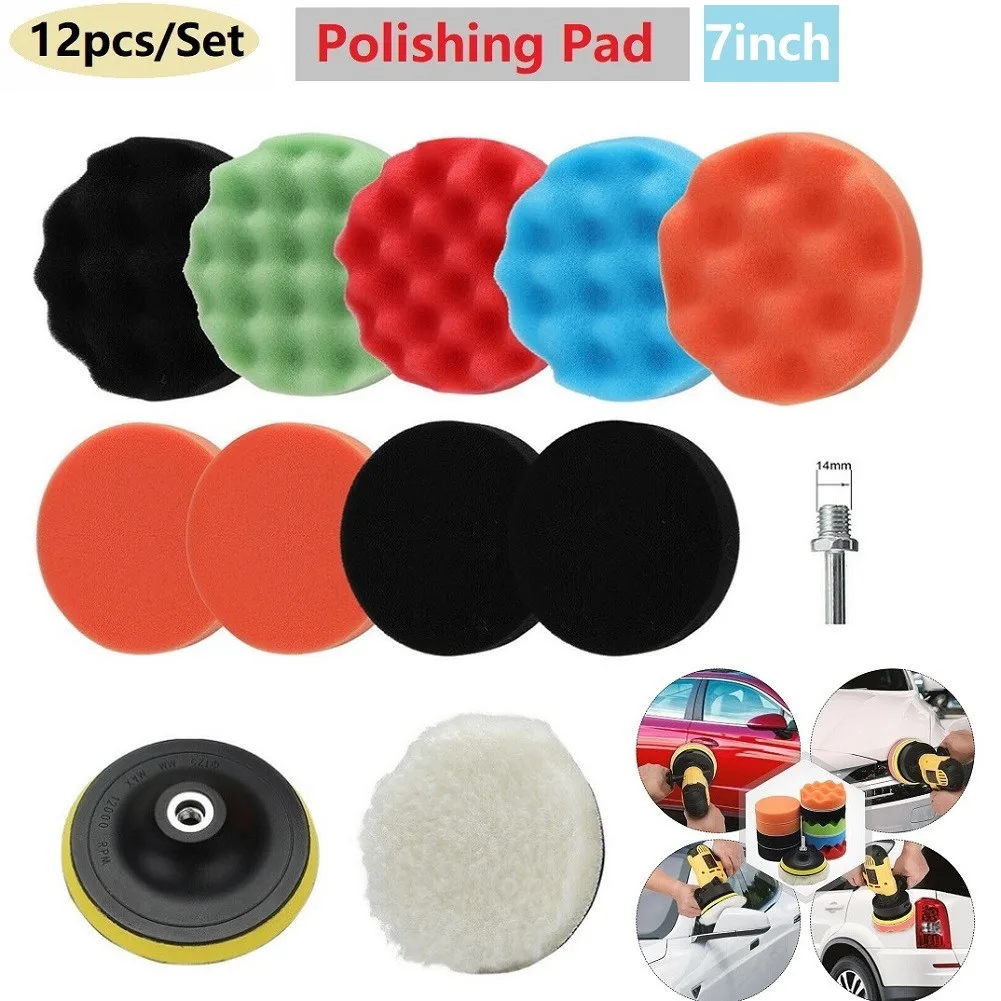 

12pcs 3/4/5/6/7 Inch Car Polishing Waxing Sponge Wheel Polishing Disc 12 Piece Set Sponge Auto Care Polishing Pad Drill M14 Adap