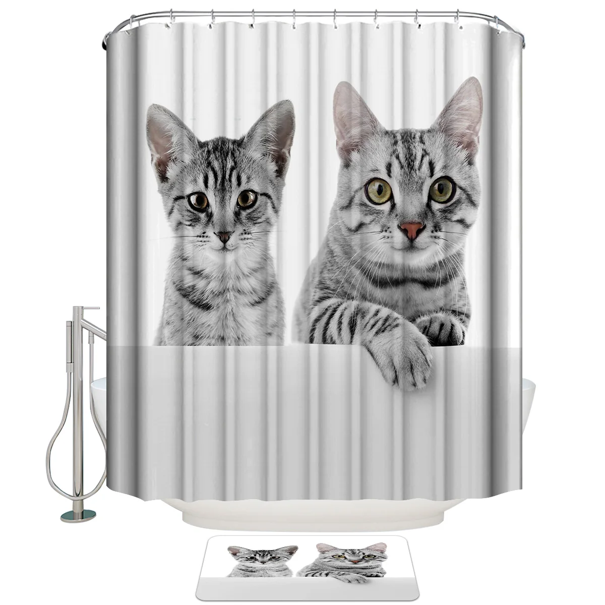 Кошка Табби милые животные Pet занавески для душа с крючками коврик ванной