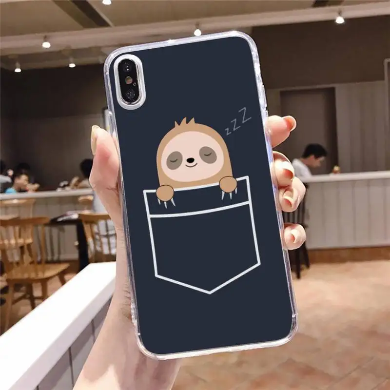 

Funny Cute sloth cartoon Animals Phone Case Transparent soft For iphone 5 5s 5c se 6 6s 7 8 11 12 plus mini x xs xr pro max