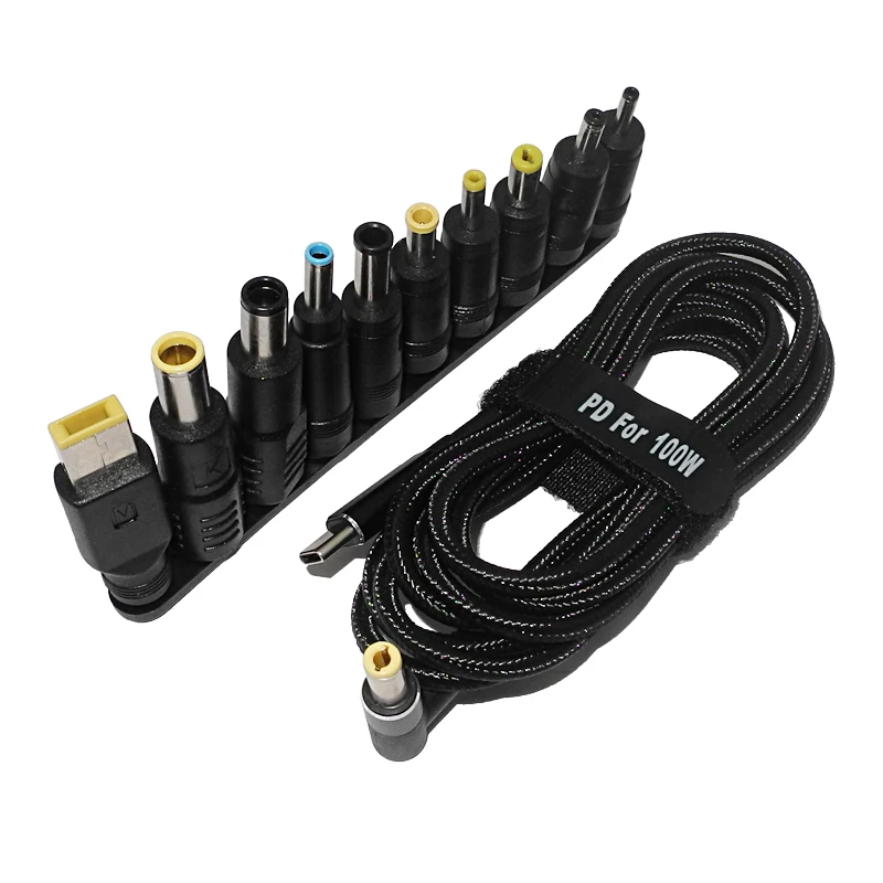 10pcs/set Universal 100W Type C Adapter for Lenovo Asus Hp Acer Laptop DC Power Charger Tips Connector Fast Charging Cable Cord