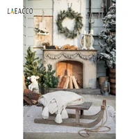 laeacco wreath fireplace sled wood christmas tree light photography background christmas photophone new year backdrops photocall