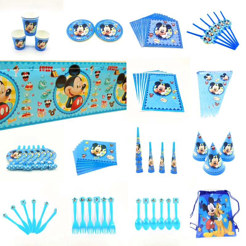 

Disney Mickey Mouse Happy Birthday Party Decorations Kid Plate Cup Straw Napkin Disposable Tableware Baby Shower Event Party Set