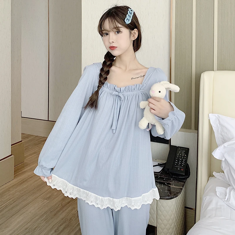 

Princess Style Pajamas 2021 Autumn New Lace Long-Sleeve Tracksuit Pants Girls Sweet Cute Set