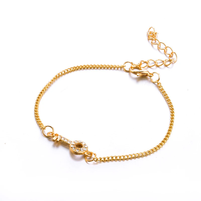 4 Pcs/Set Fashion Gold Bracelets Sets Key Butterfly Electrocardiogram Heart Round Rhinestone Cuff Bracelet Women Simple Jewelry | Украшения