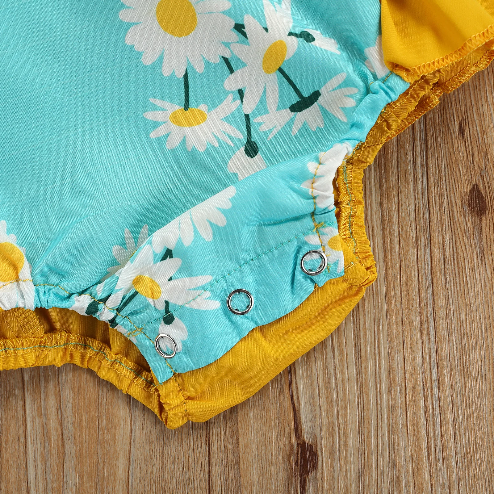 

Baby Girls Casual Romper, Blue Floral Printed Pattern Sleeveless Square Collar SiameseToddler Clothes