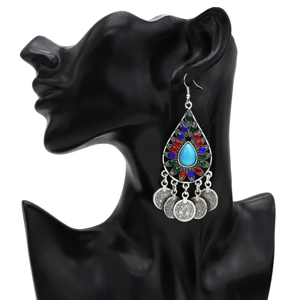 Винтажные Бохо Jhumka Монета Кисточкой окисленные Висячие индийские серьги