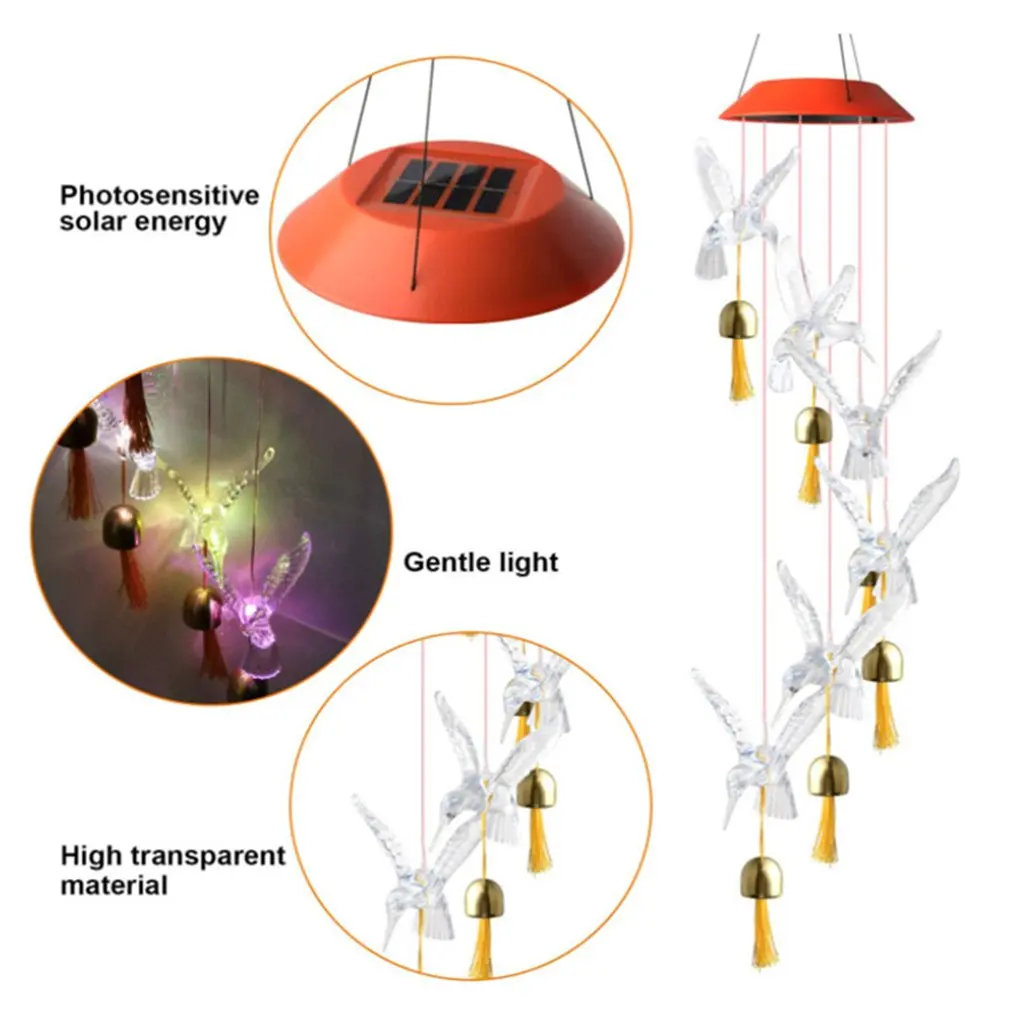 

6LED Solar Power Changeable Light IP65 Waterproof Colorful Butterfly Wind Chime Lamp for Home Outdoor Garden Yard Decoration