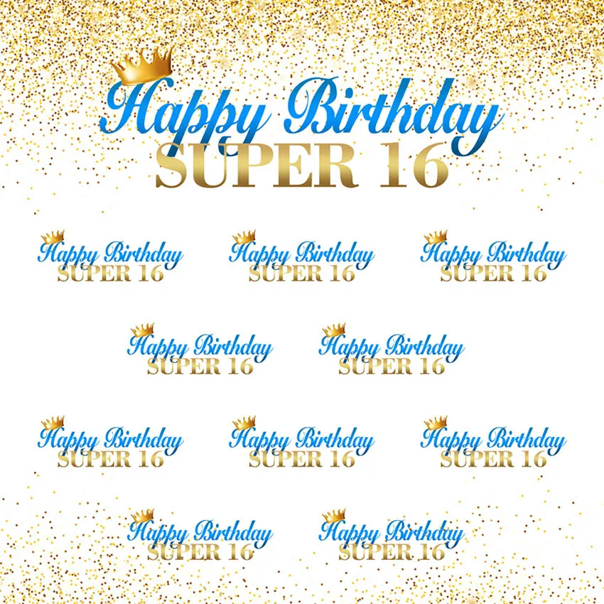 

10x10FT Gold Sequins Happy Birthday Prom Super 16th Fabulous Crown Custom Backdrop Photo Studio Background Vinyl 300cm x 300cm