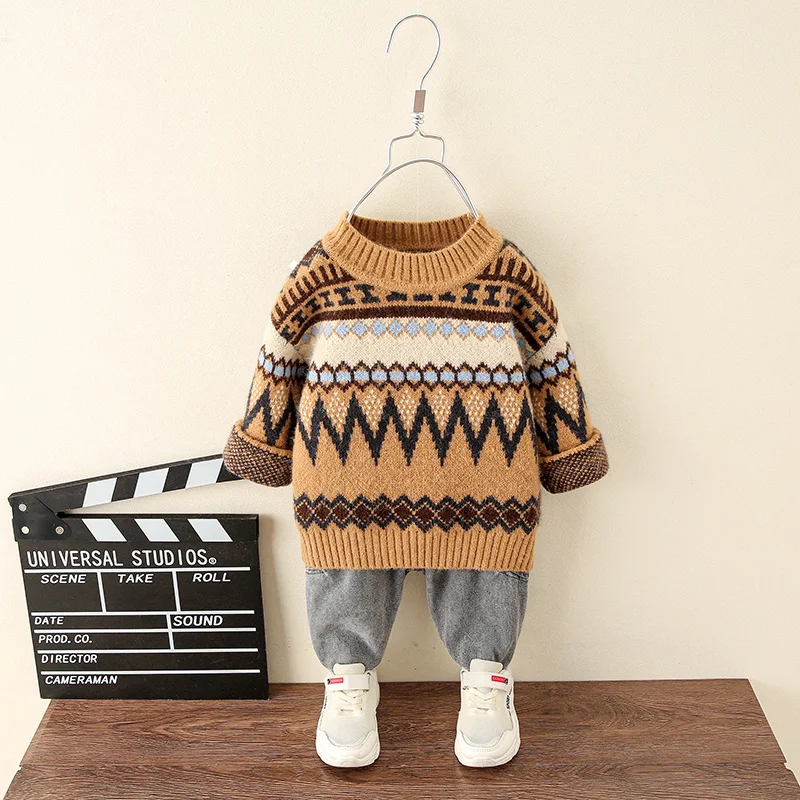 

Children's Clothing Boys and Girls Imitation Mink Velvet Warm Sweater Children's Wave Pattern Sweater Kids Winter Clothes