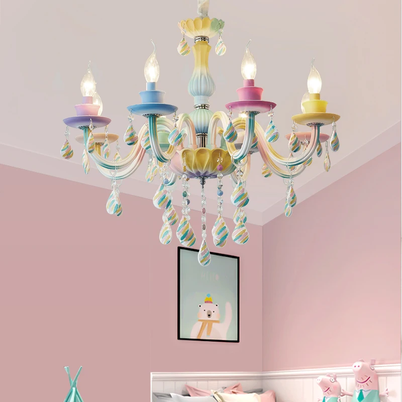 Хрустальная люстра Европейская принцесса Макарон светодиодная Радужная свеча в